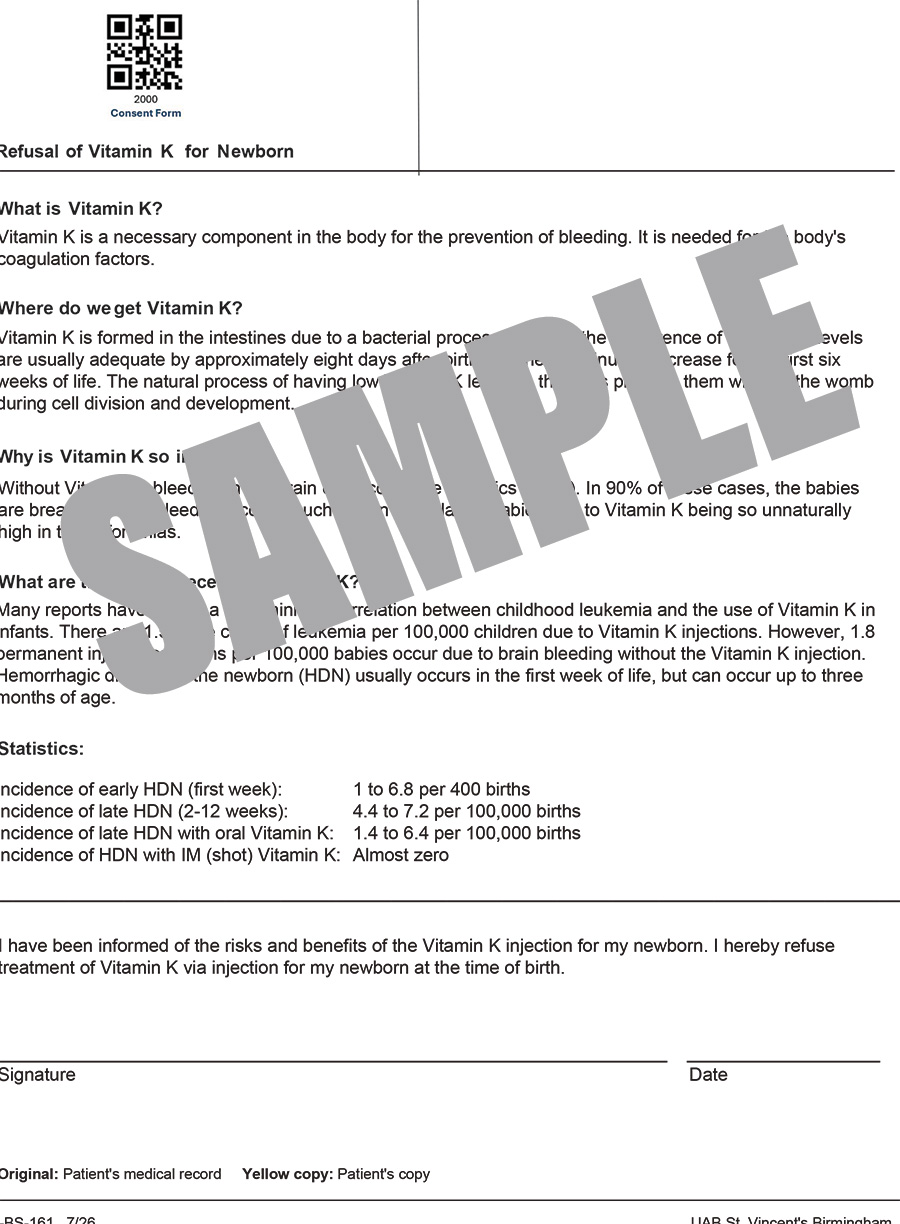 UAB VITAMIN K REFUSAL FORM