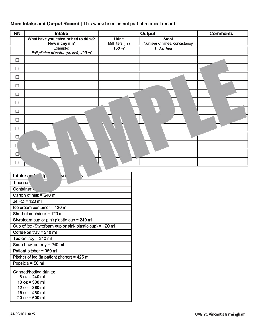 UAB MOM INTAKE AND OUTPUT RECORD