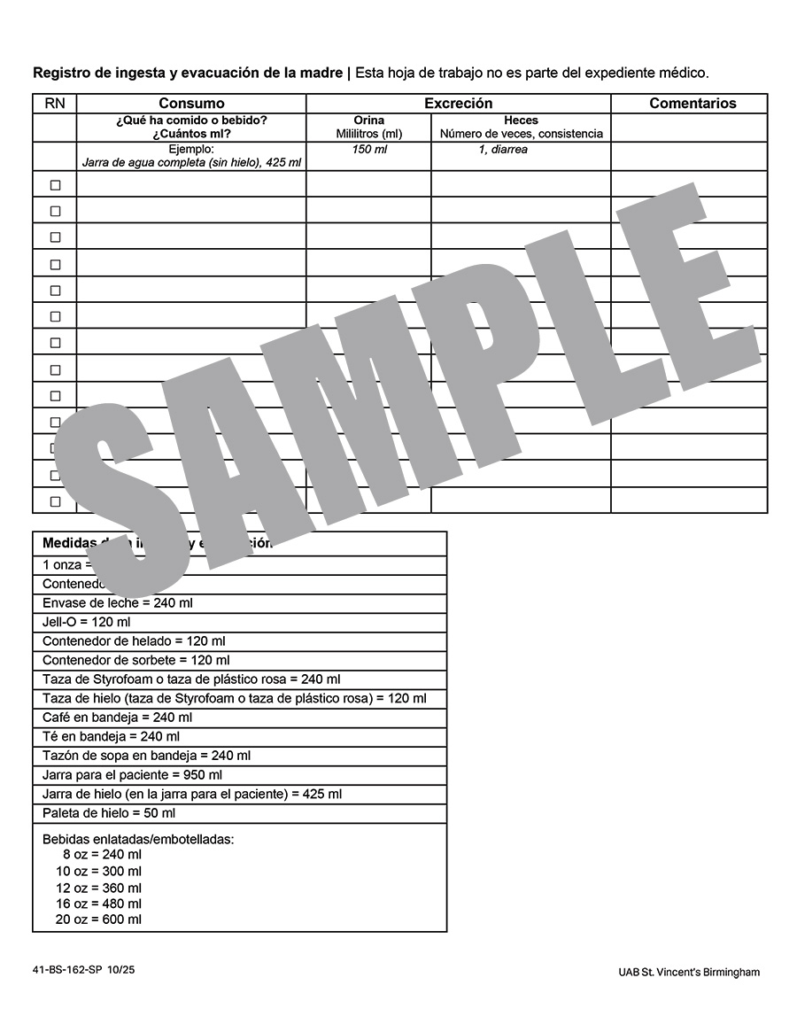 UAB MOM INTAKE AND OUTPUT RECORD - SPANISH