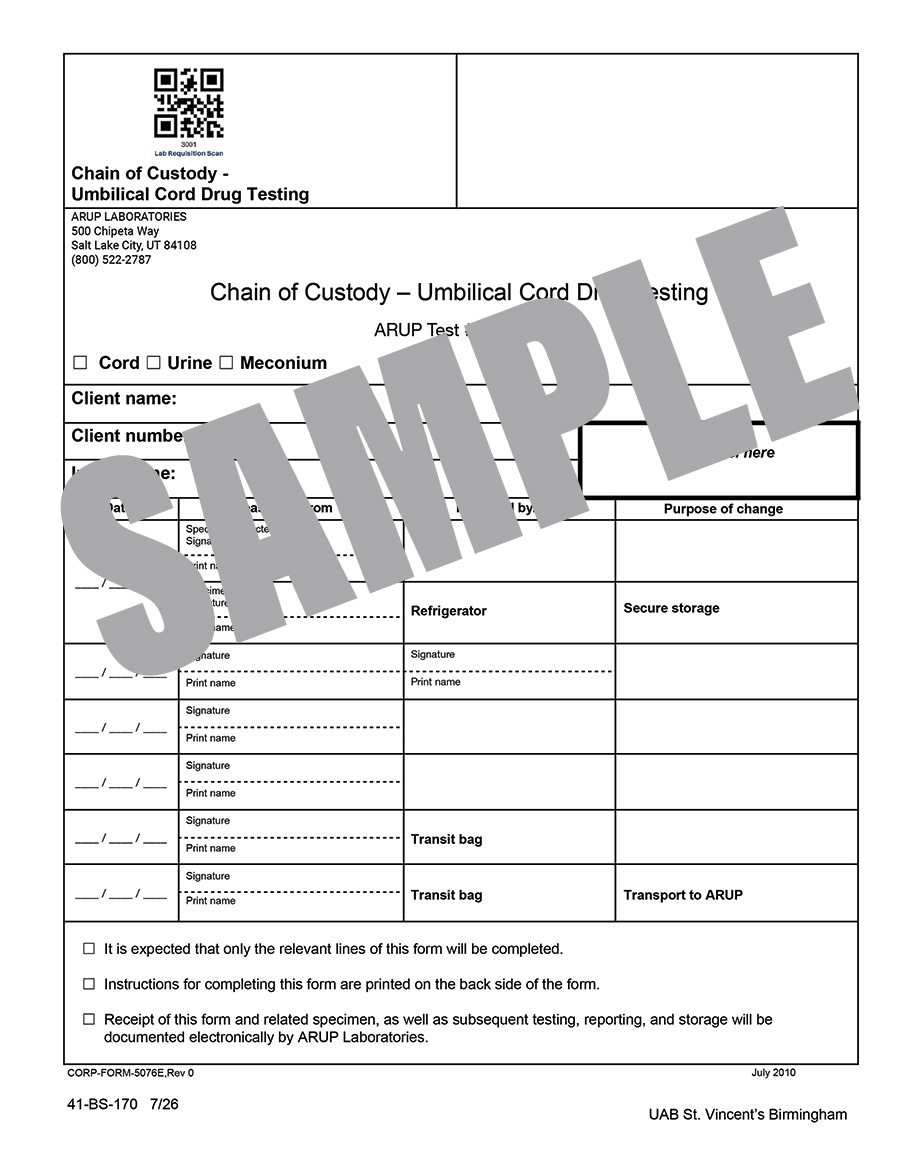 CHAIN OF CUSTODY - UMBILICAL CORD TESTING