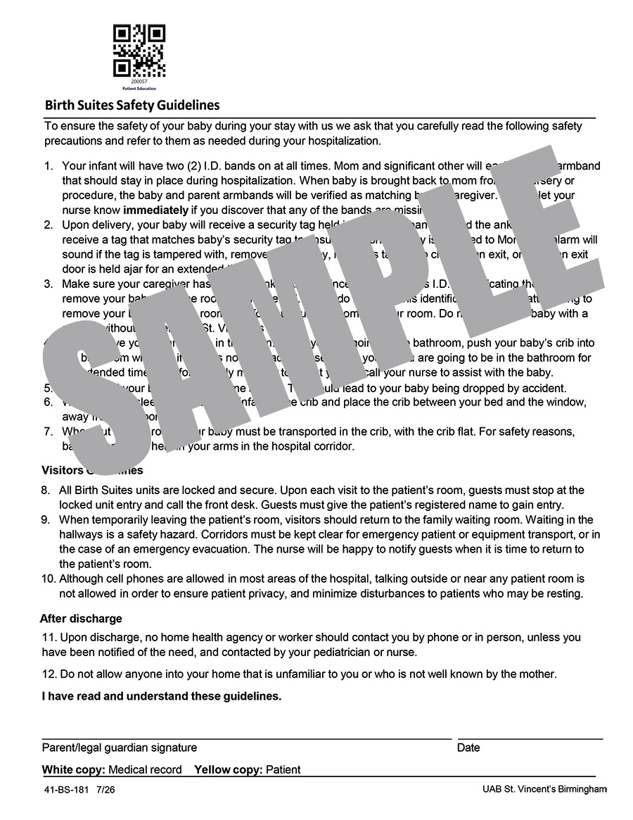 UAB BIRTH SUITES SAFETY GUIDELINES