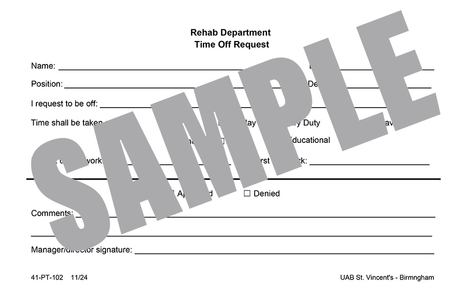 REHAB DEPT. TIME OFF REQUEST
