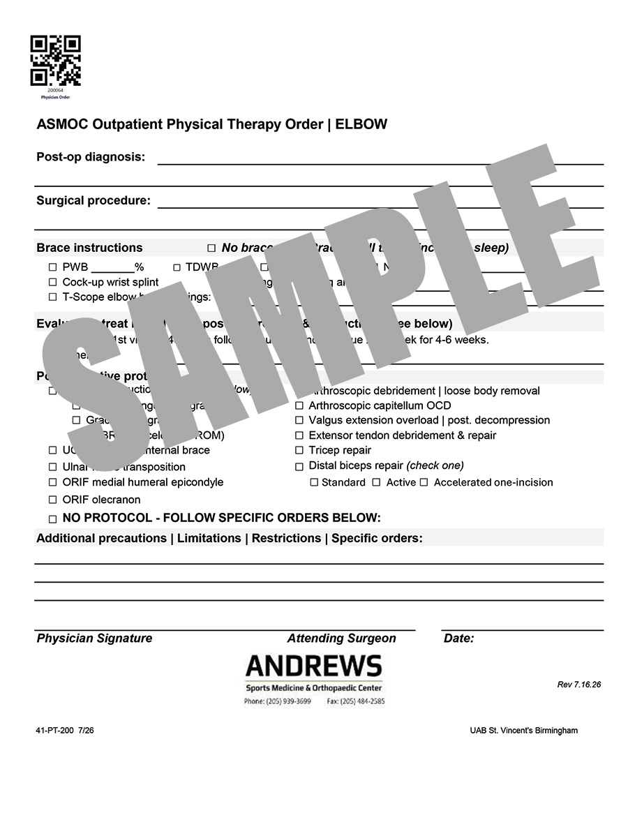 ASMOC SURGERY PT ORDER - ELBOW