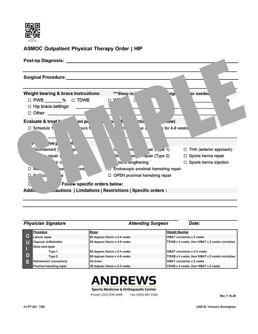 ASMOC SURGERY PT ORDER - HIP