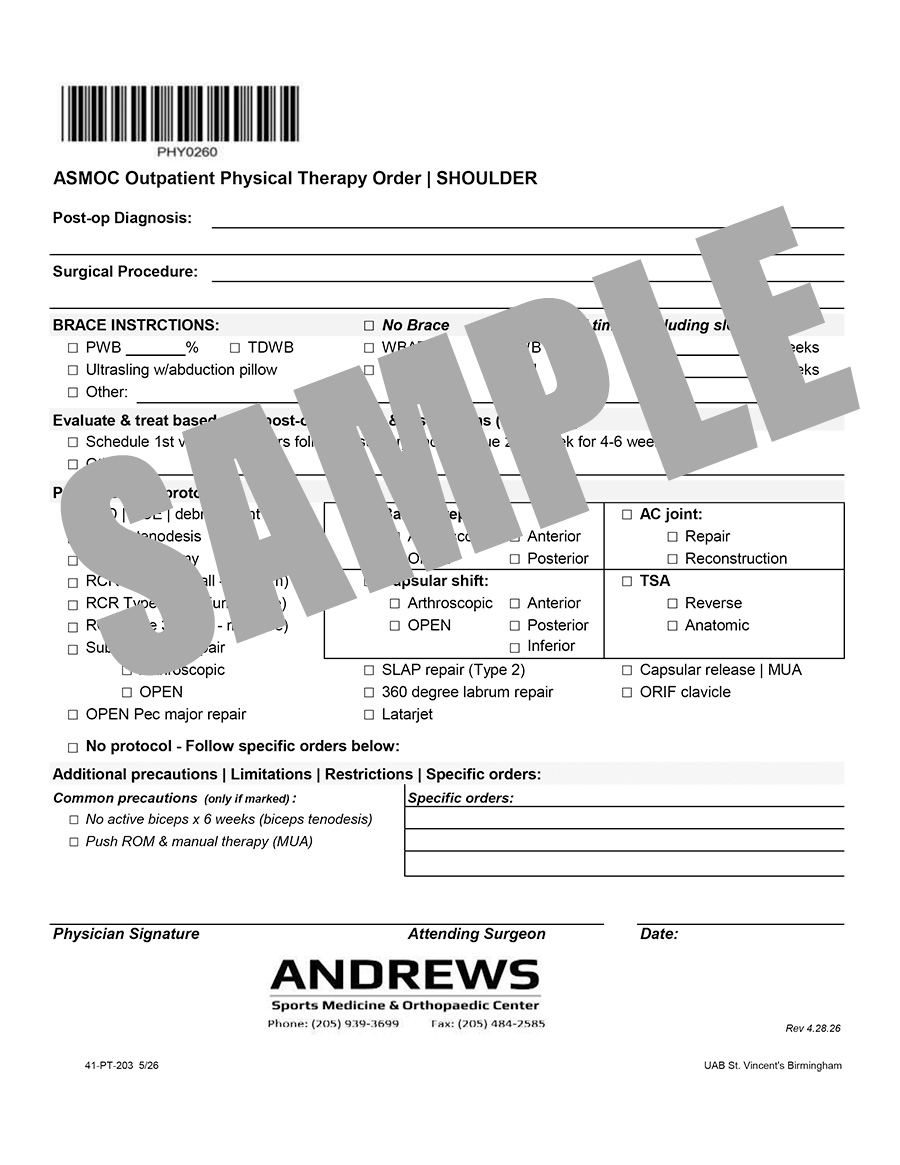 ASMOC SURGERY PT ORDER - SHOULDER
