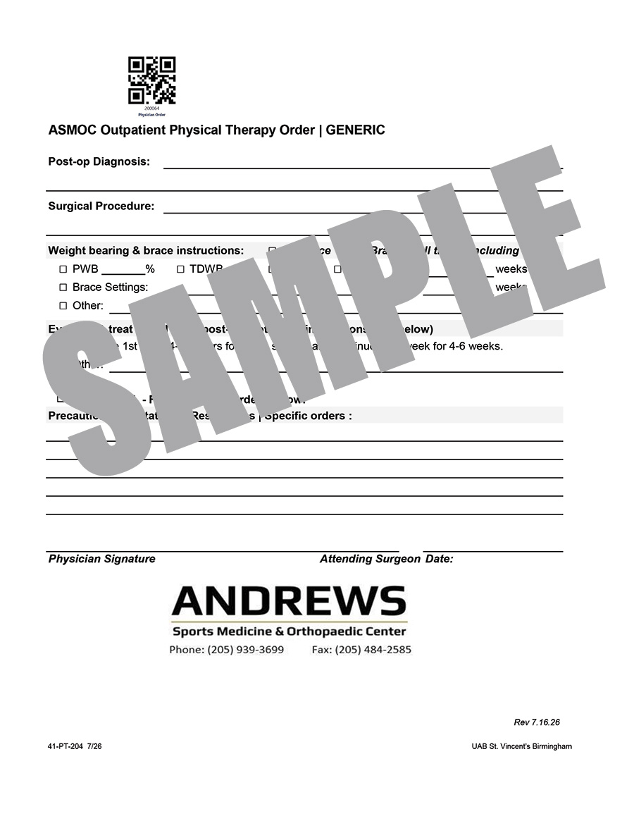 ASMOC SURGERY PT ORDER - GENERIC