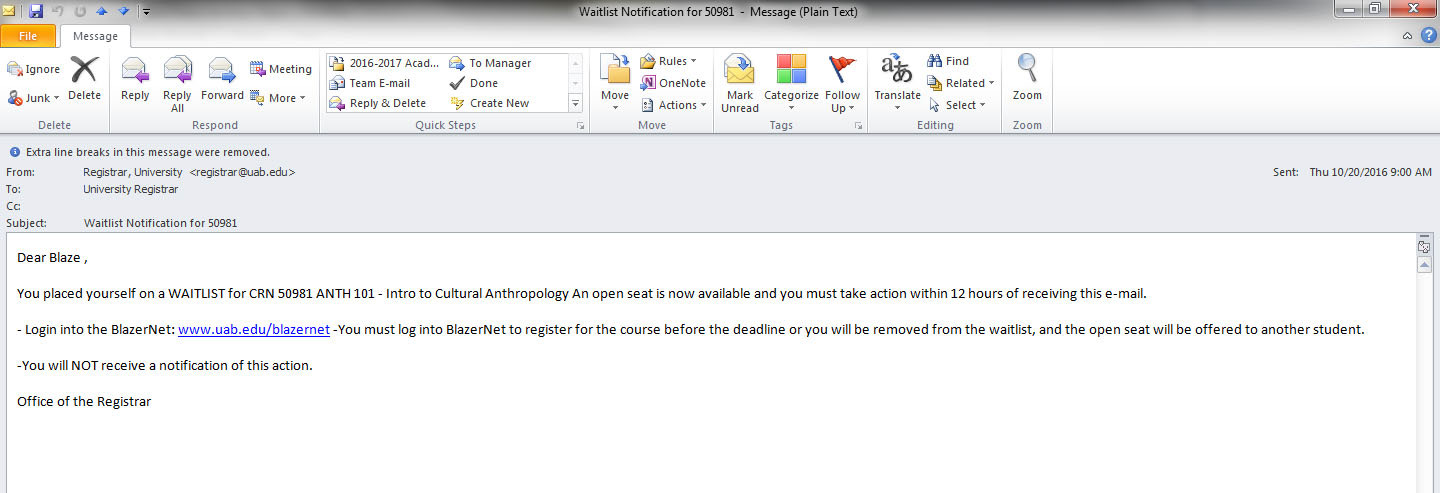 screenshot of a waitlist notification email