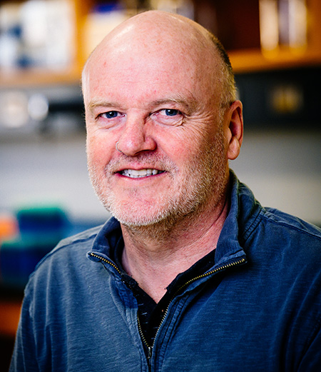 Environmental head shot of Dr. Robin Lester, PhD (Professor, Neurobiology) in a laboratory in the Shelby Biomedical Research Building, 2018.