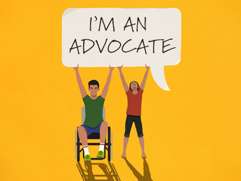 drawing of two people holding a sign that reads: I'm an advocate