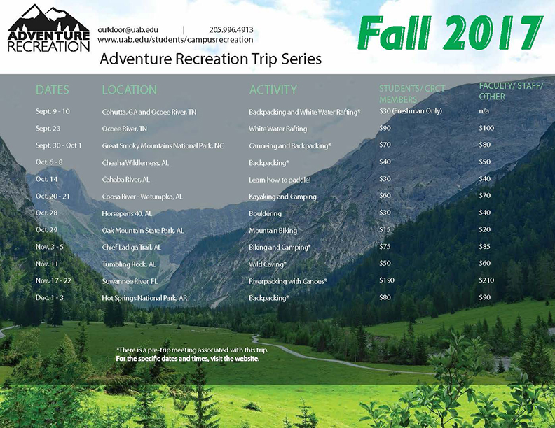 Fall 2017 Trip Series Overview