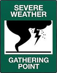 severe weather gathering point sign inside