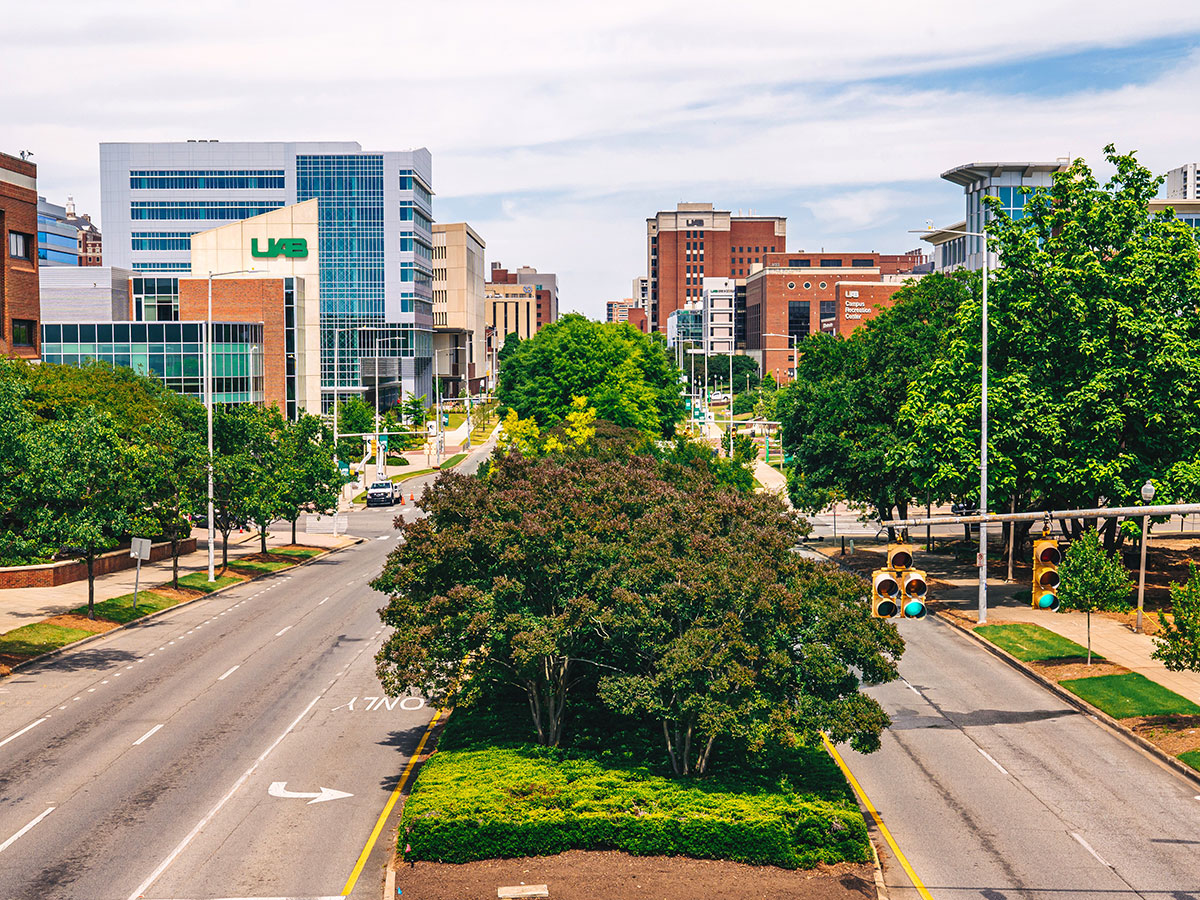 View down University Boulevard looking east on UAB campus
