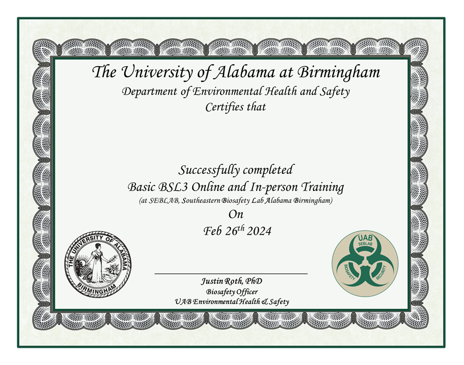 BSL3 Training Certificate