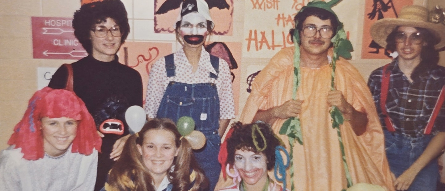 Students from 1978 wearing Halloween costumes.