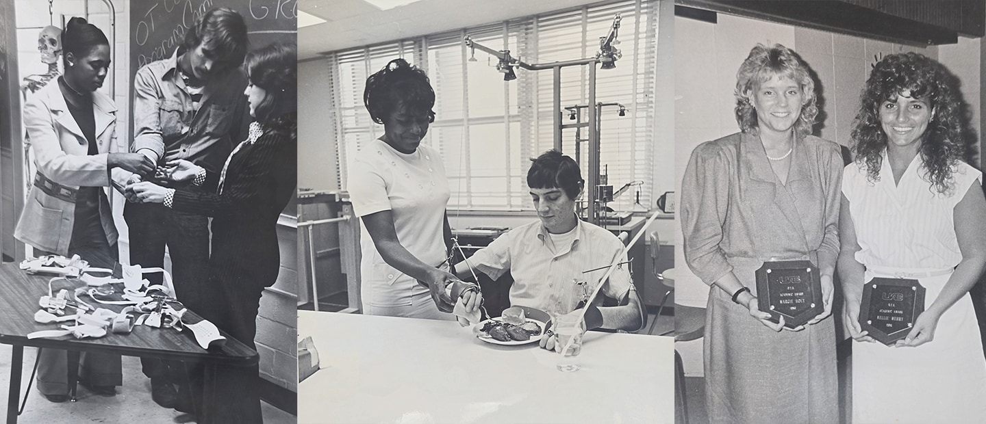 Multiple images, all in black and white. One is from 1975 while the last is from the 1980s.