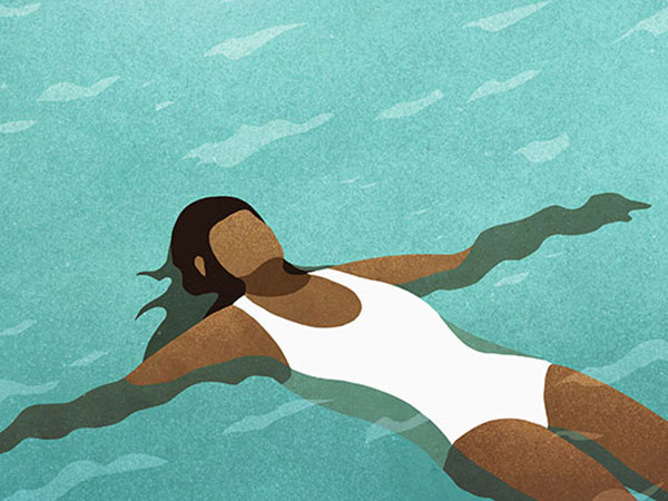 Illustration of woman relaxing in a pool.