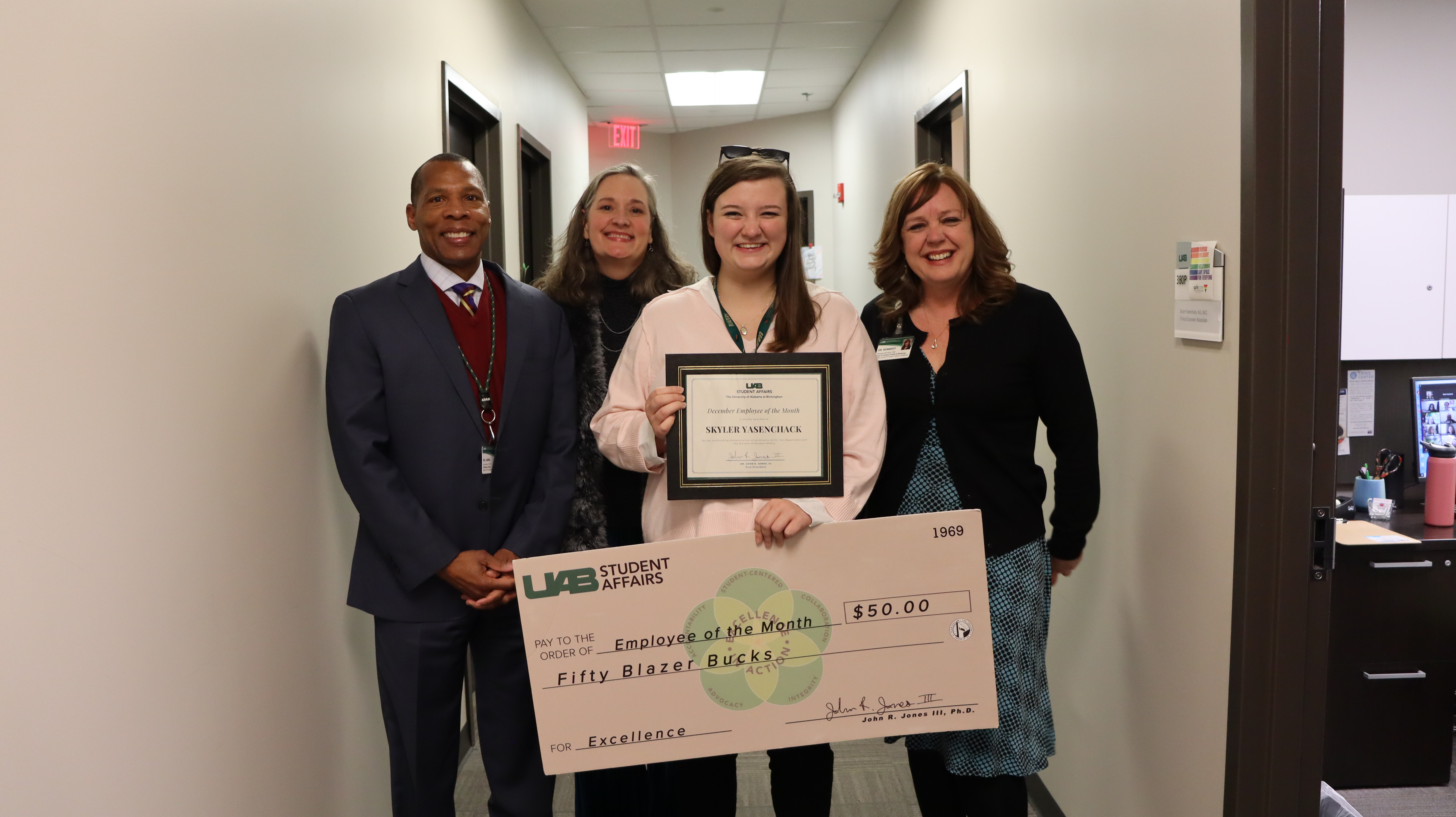 Skyler Yasenchack with Dr. Jones, Dr.Kennedy and Dr. Stowe