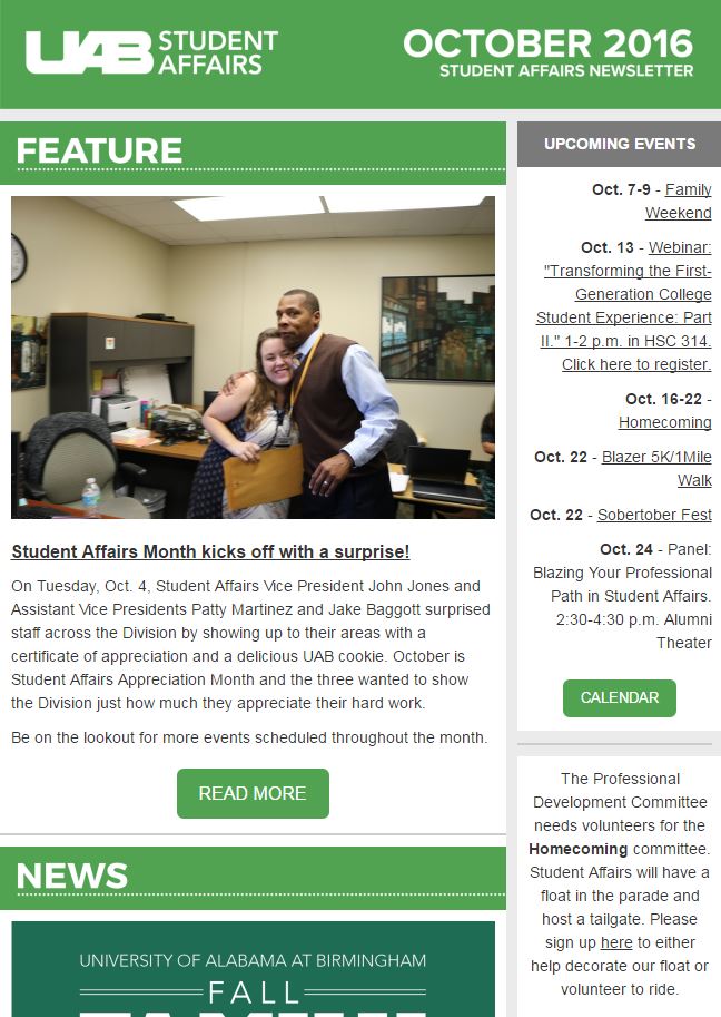 October 2016 Student Affairs Newsletter