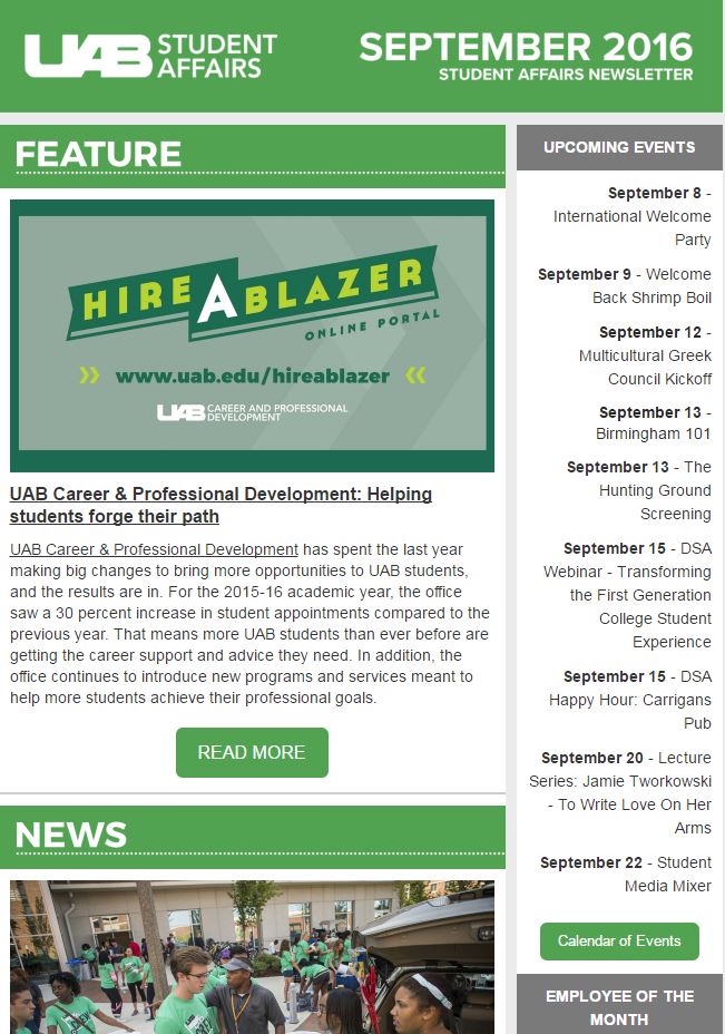 September 2016 Student Affairs Newsletter