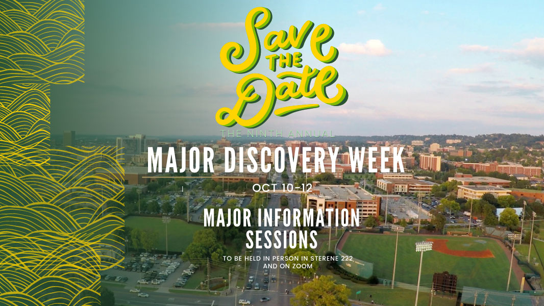 SAVE THE DATE - Major Discovery Week October 10-12. Major informaiton sessions to be held in person in Sterene 222 and on Zoom.