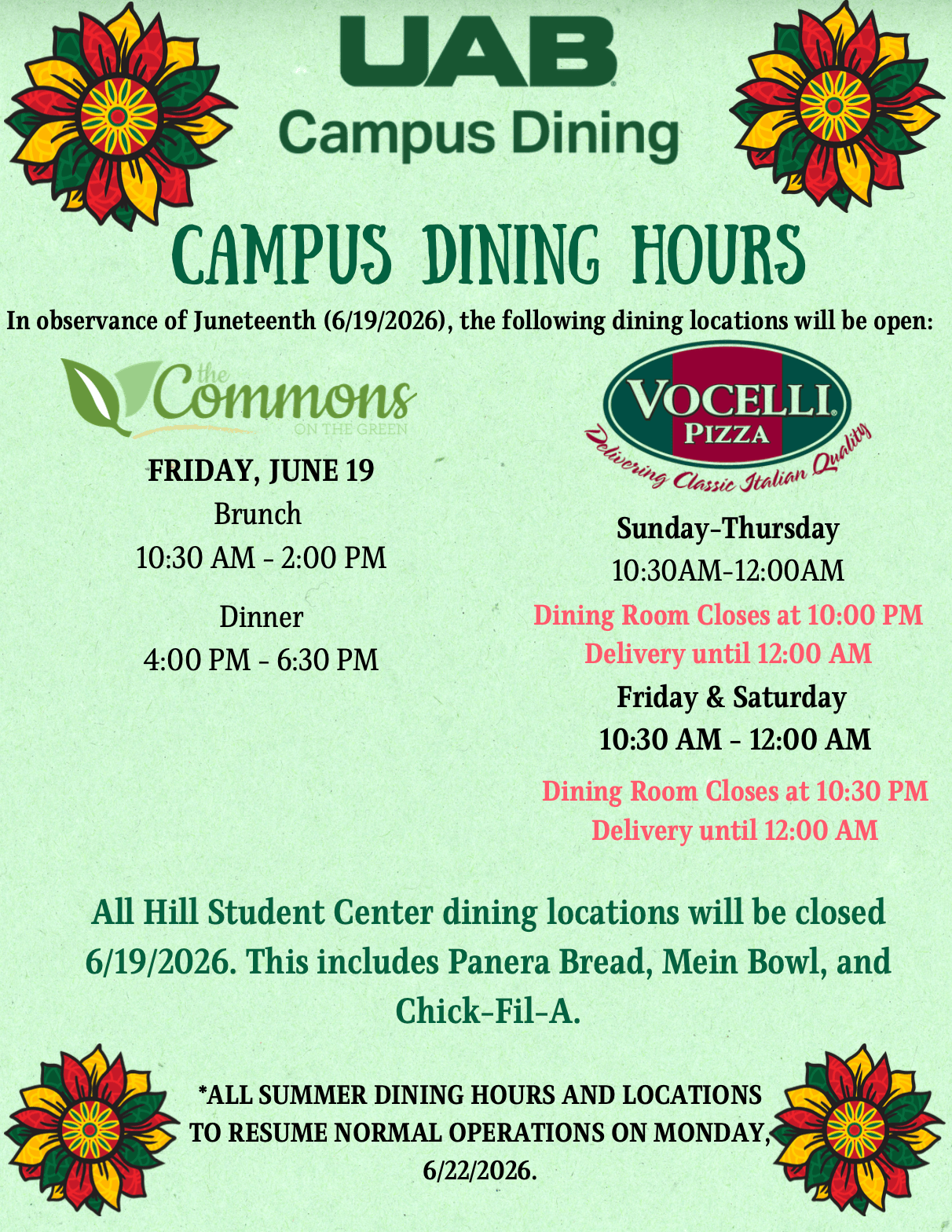 Summer Juneteenth Hours