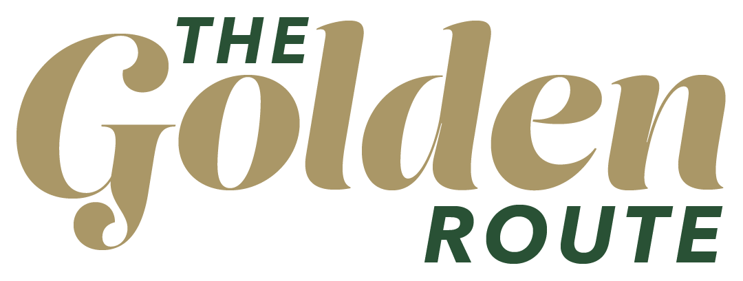 the golden route logo with the word golden in Blazer gold