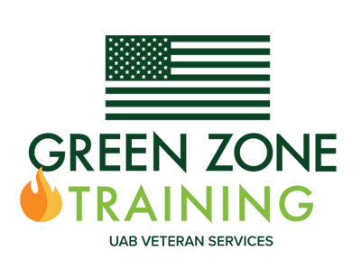 Green zone training logo with green American flag and UAB's fire logo.
