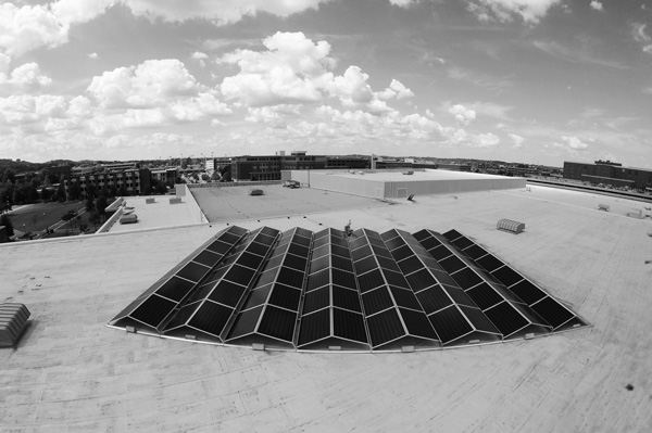 Roof of UAB building with solar panels.