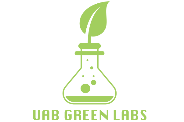 Graphic of a beaker with liquid and the words UAB Green Labs below.