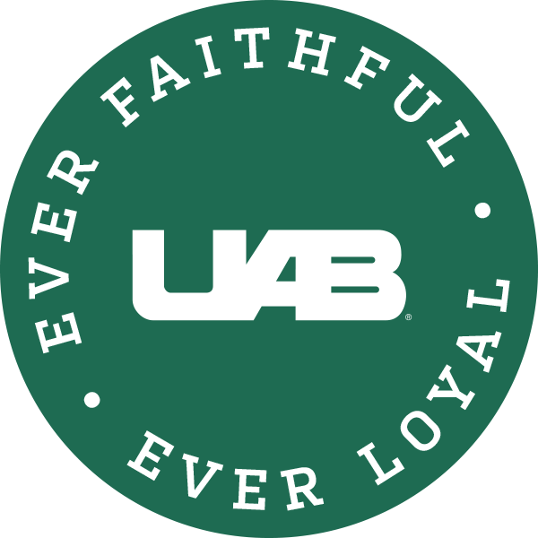 Green circle with UAB at the center, the words 'Ever Faithful, Ever Loyal' around the inner edge.