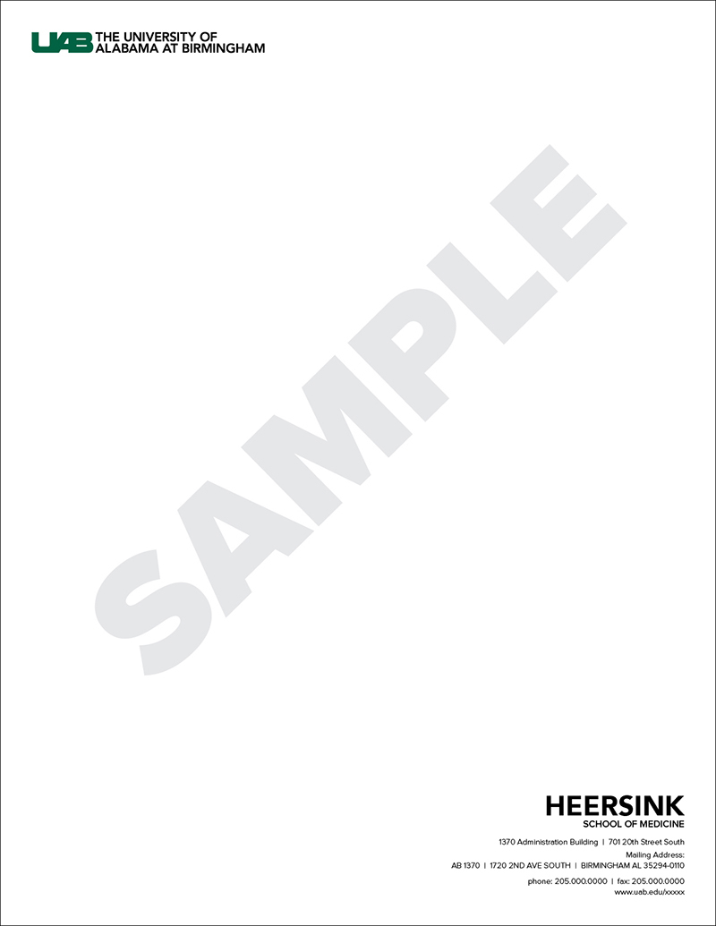 Heersink School of Medicine letterhead with standard uab logo