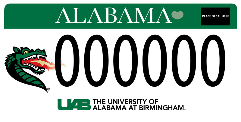 UAB license plate.