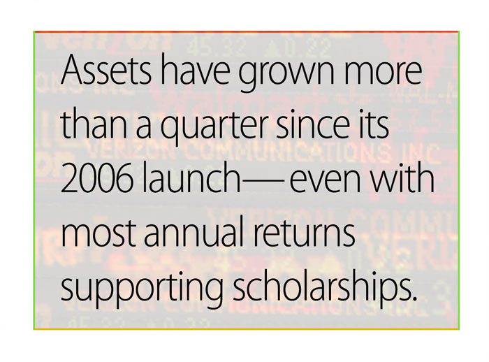 Pullquote: Assets have grown more than a quarter since its 2006 launch—even with most annual returns supporting scholarships
