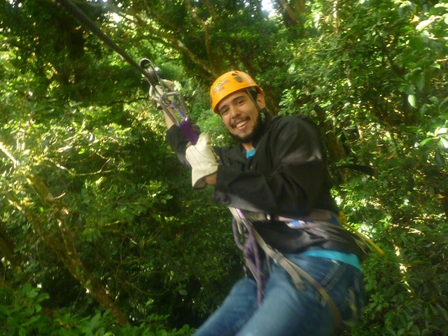 Photo of Daniel Mendoza ziplining in Costa Rica