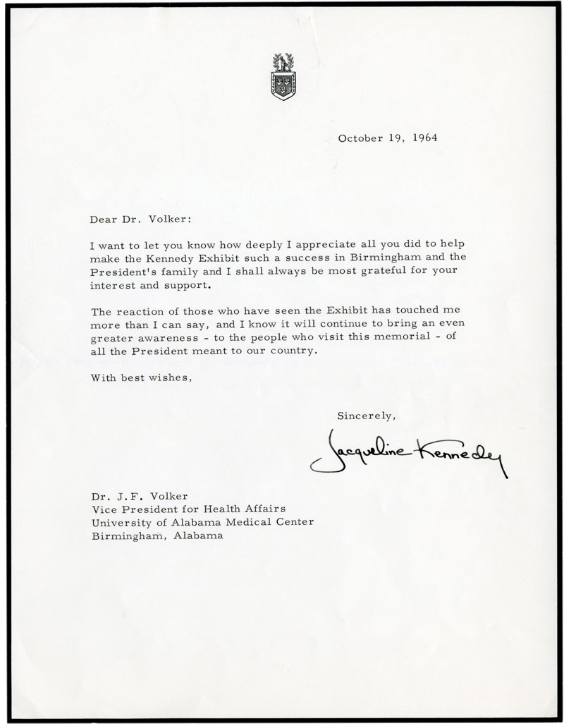 Photo of letter from Jacqueline Kennedy