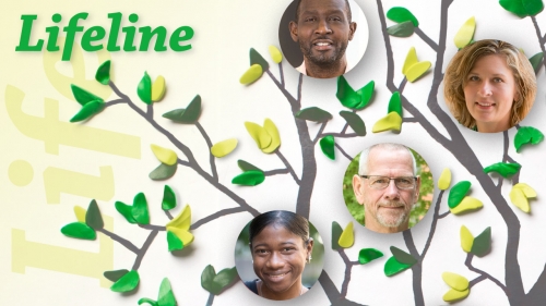 Illustration of tree with photos of some Kidney Chain donors and recipients