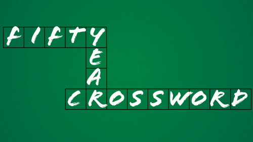 Words in intersecting, crossword-style boxes: Fifty Year Crossword