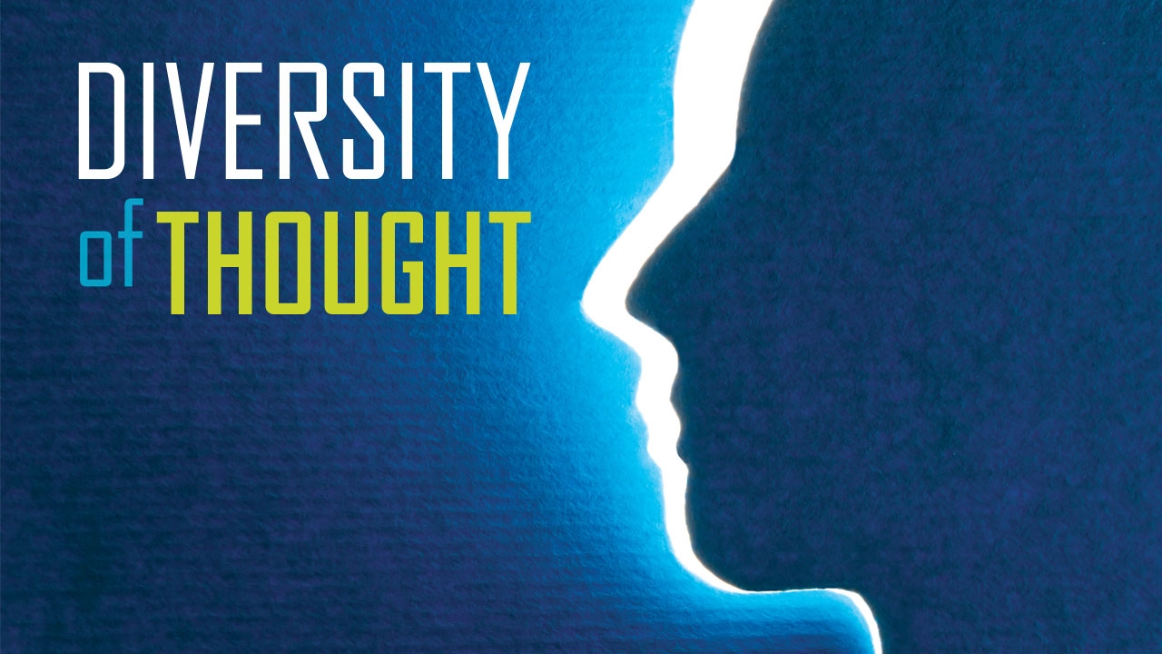 Illustration of head with title: Diversity of Thought