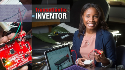 Photo of Ophelia Johnson with glimpses of her inventions. Title: Transatlantic Inventor